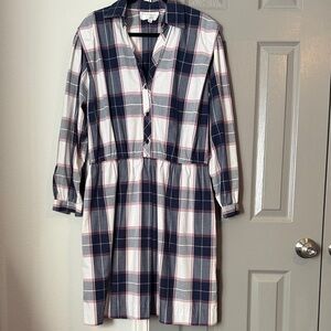 Vintage Schrader Blue and Red Long Sleeve Shirt Dress